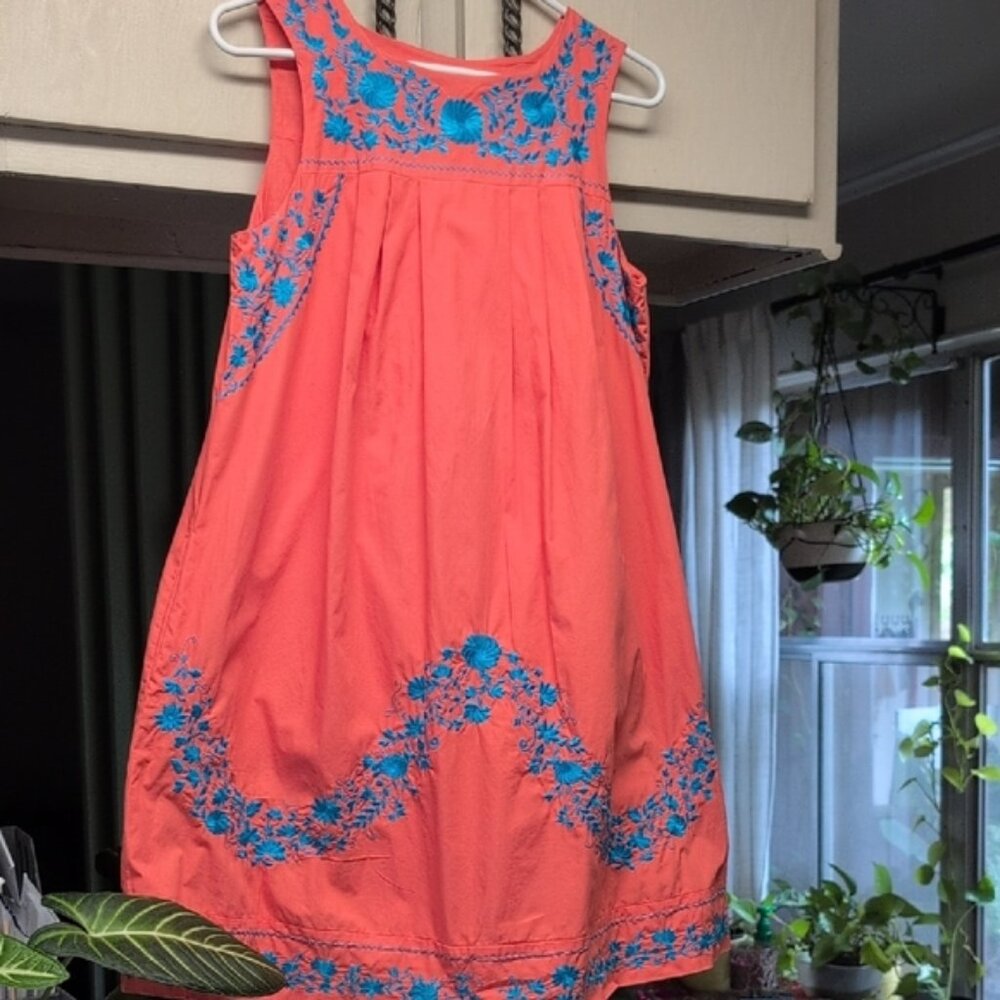 5th Culture Orange Blue Sleeveless Sundress Scoop Neck